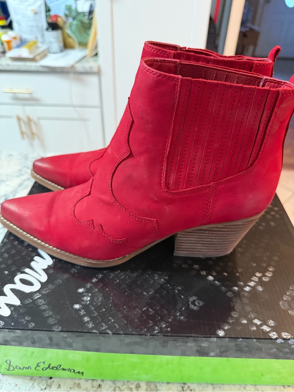 Sam Edelman Red Pointed Western Ankle Booties - Picture 4 of 13